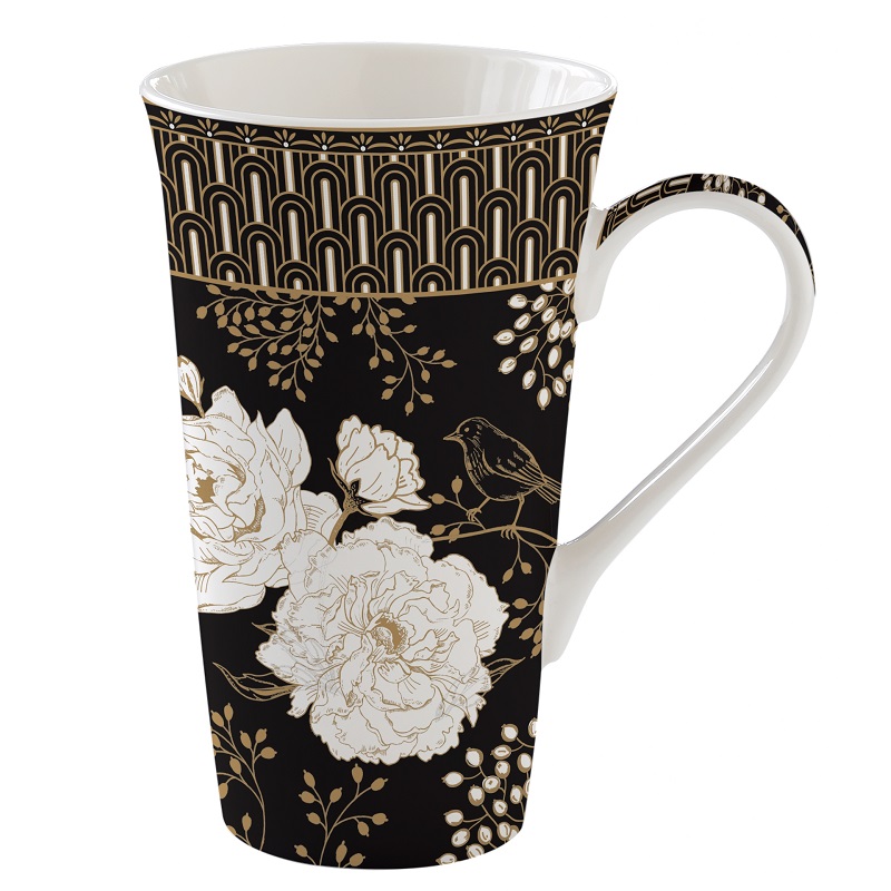 Coffret mug en porcelaine 600 ml art deco flowers - easylife