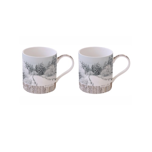 Coffret 2 mugs en porcelaine 35 cl wild life decor foret en hiver - easylife