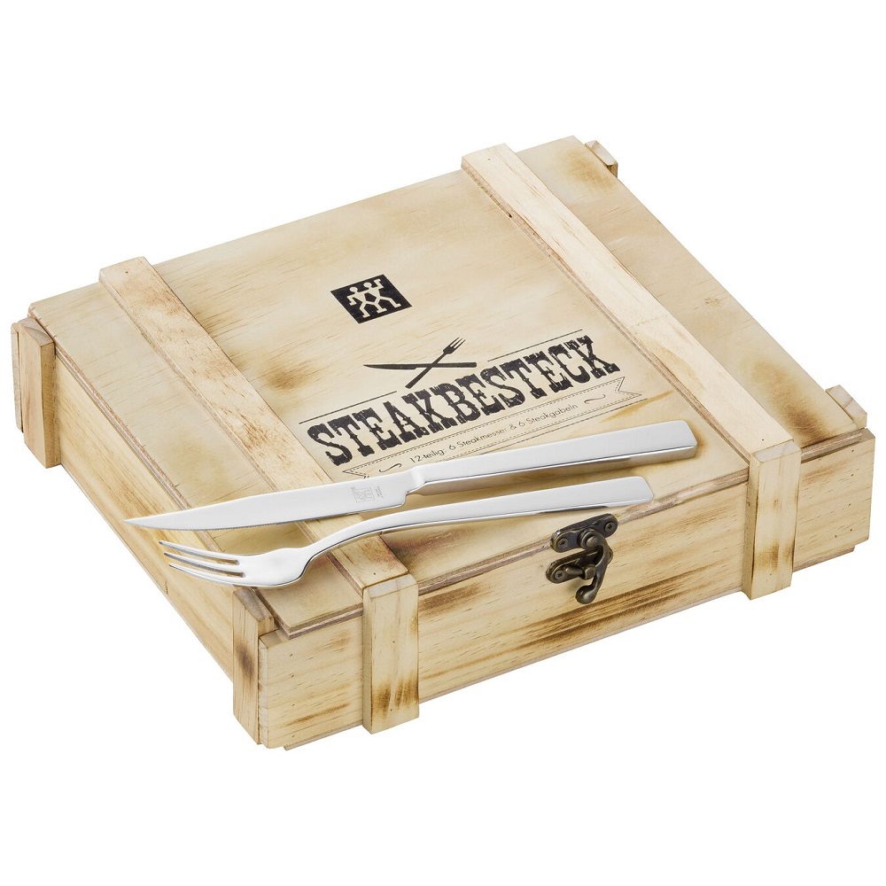 Ensemble de 6 couteaux et 6 fourchettes à staek en coffret bois - zwilling