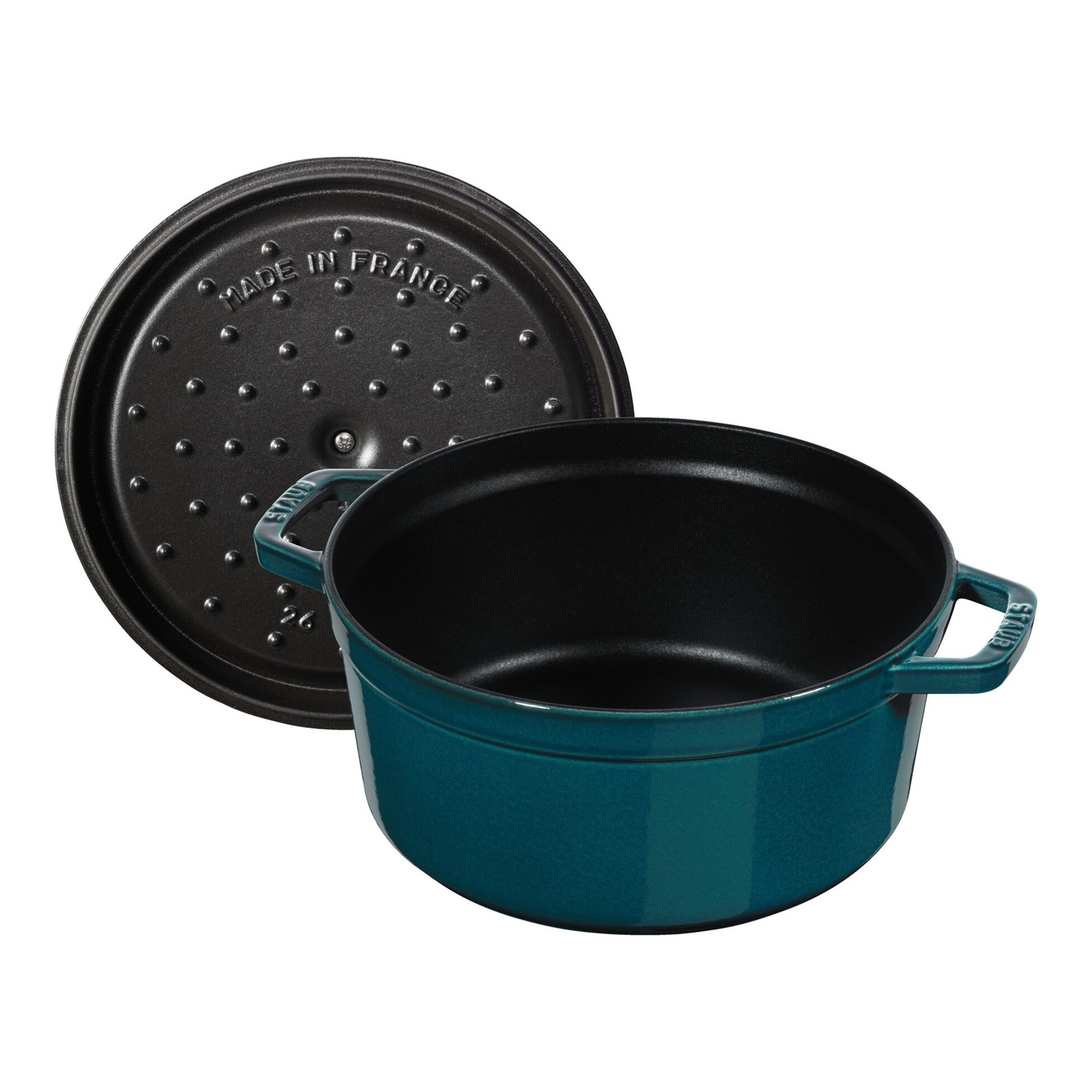 Cocotte en fonte ronde avec picots, bleu la mer 28 cm - staub
