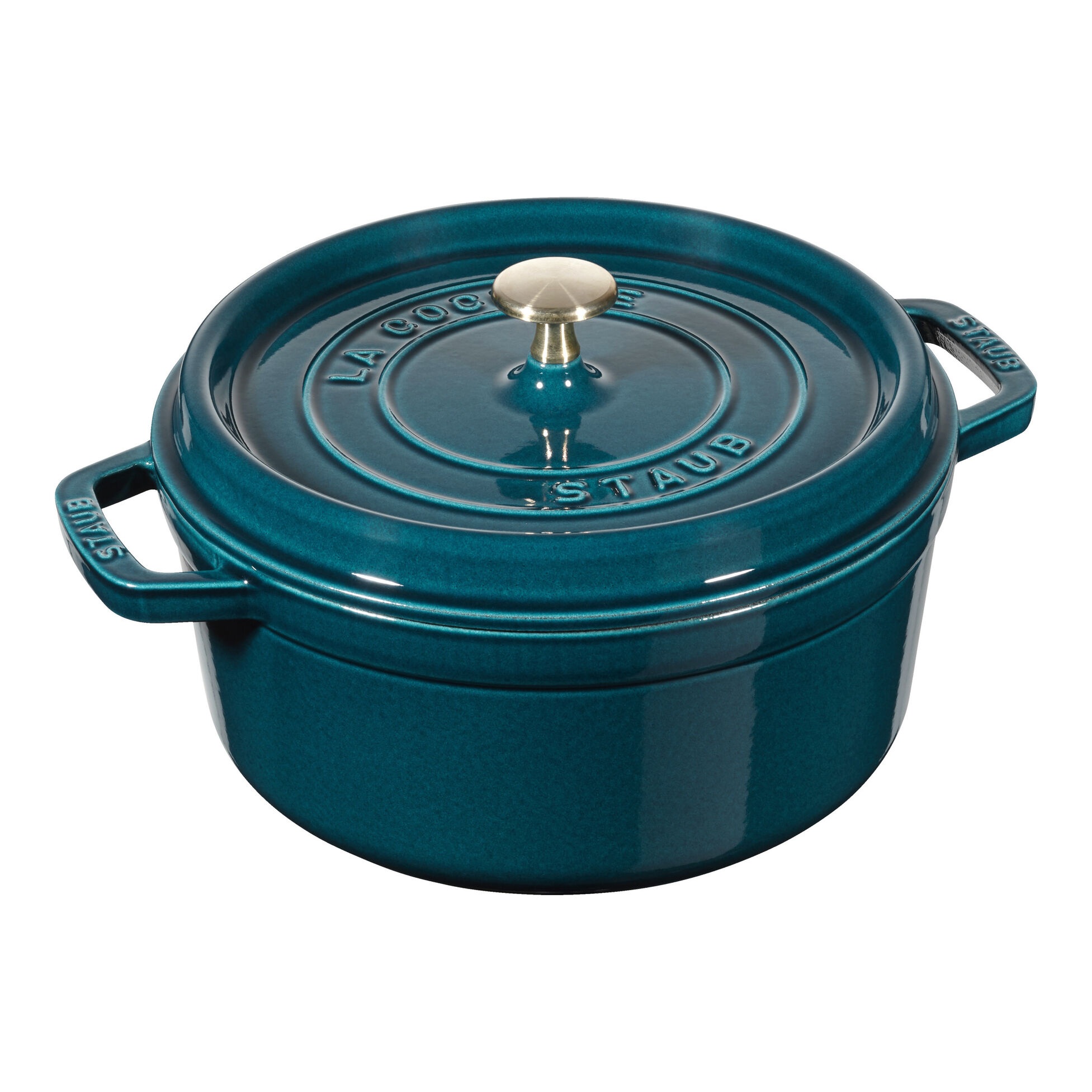 Cocotte en fonte ronde avec couvercle à picots 24 cm bleu la mer- staub