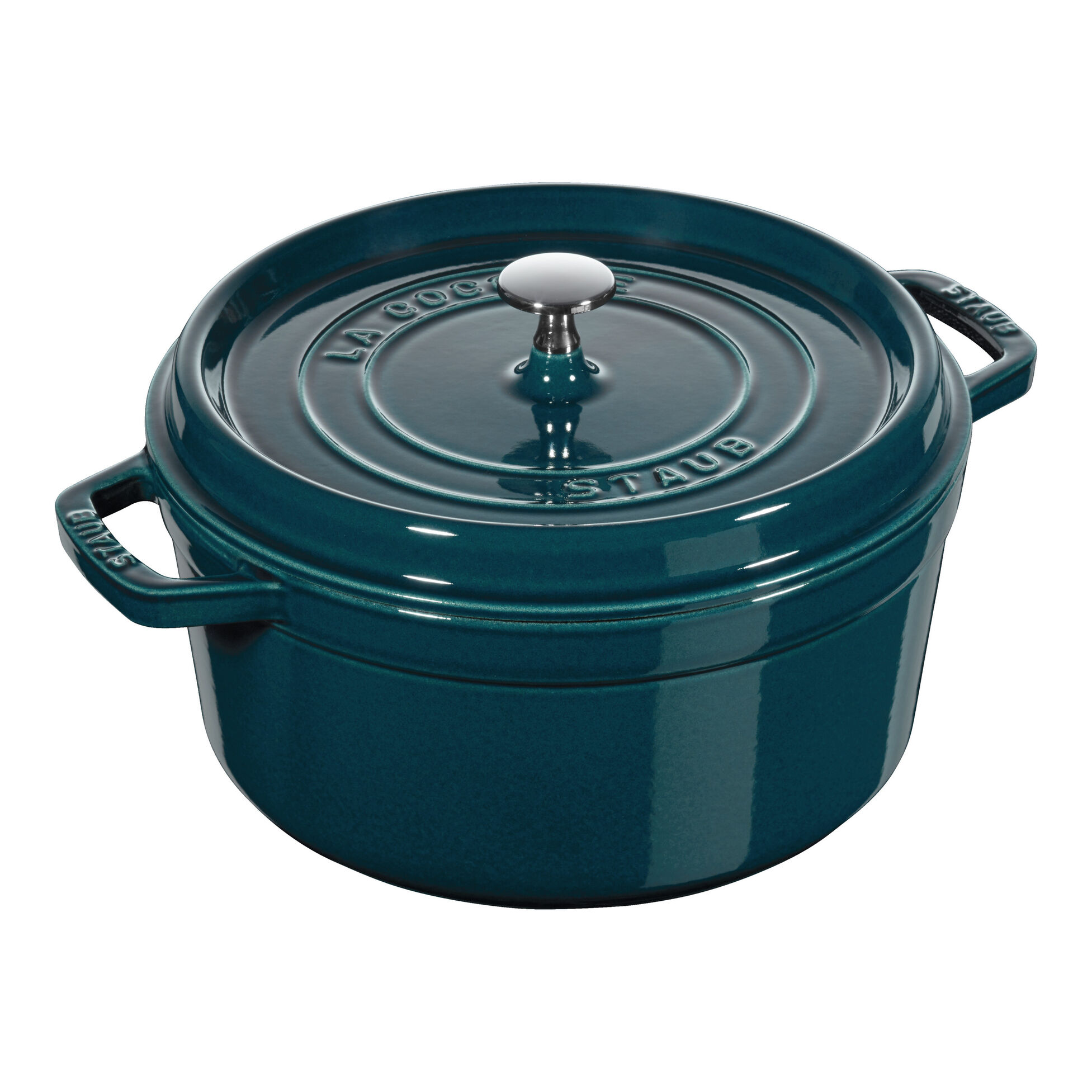 Cocotte en fonte ronde avec couvercle à picots 26 cm bleu la mer - staub