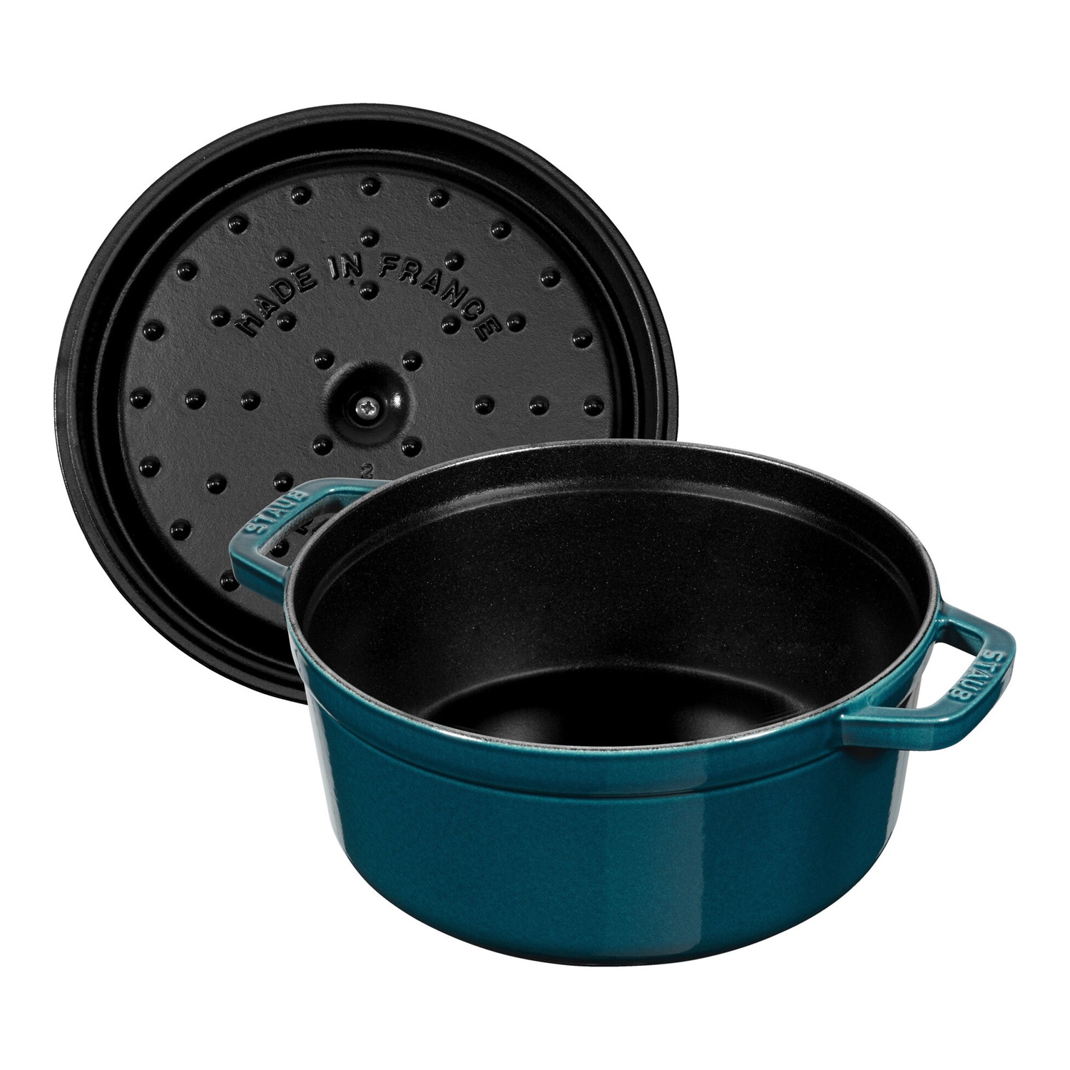 Cocotte en fonte ronde avec couvercle à picots 26 cm bleu la mer - staub