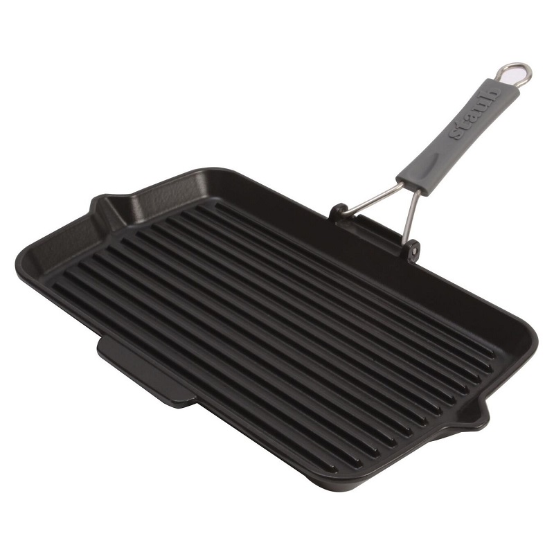 Grill rectangulaire avec bec verseur 34 cm, fonte, noir - staub