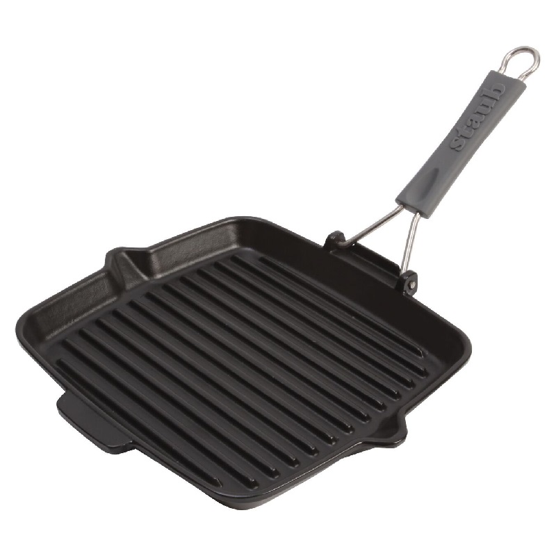 Grill carre avec bec verseur 24 cm, fonte, noir - staub