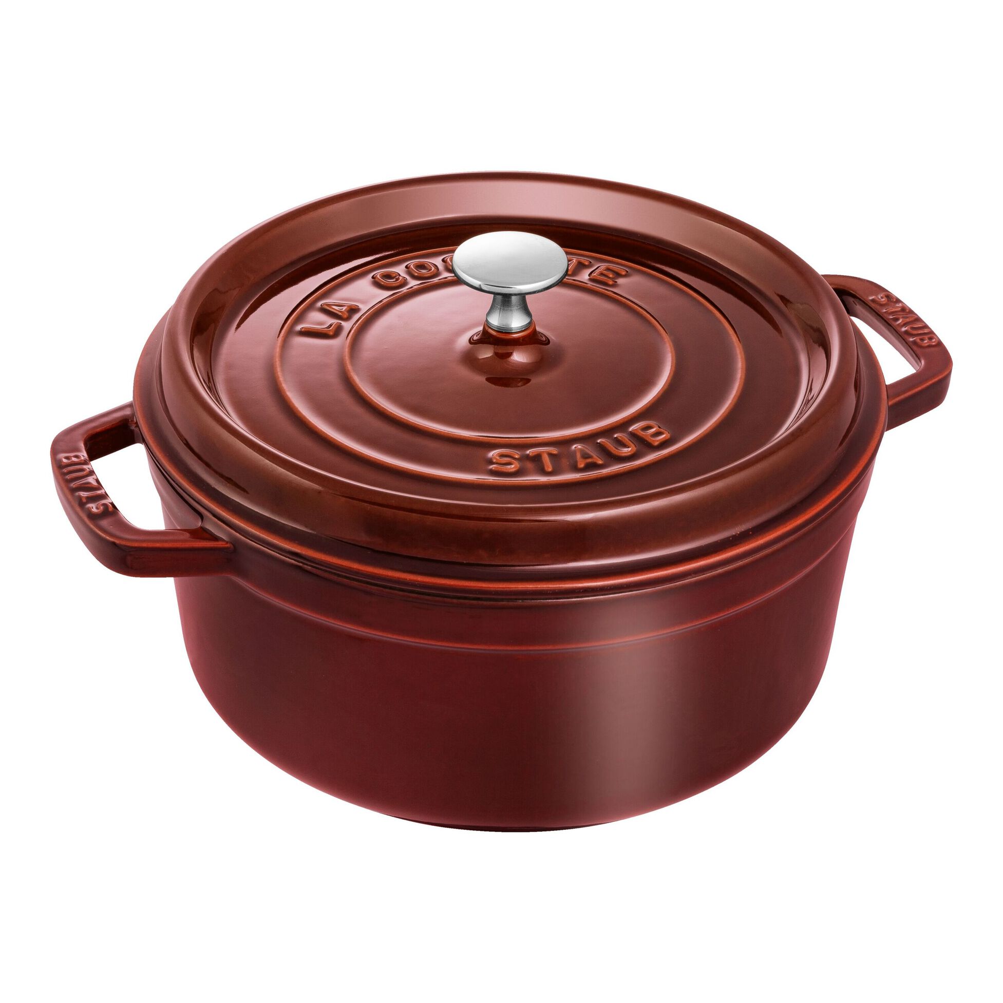 Cocotte en fonte ronde avec couvercle à picots 24 cm grenadine - staub