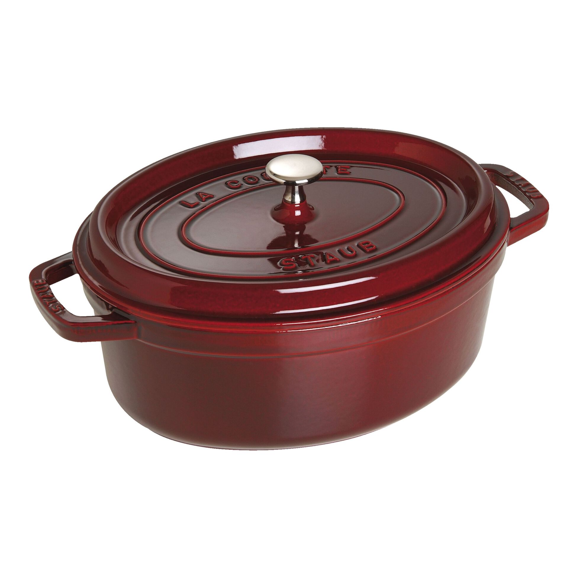 Cocotte en fonte ovale avec couvercle à picots 29 cm grenadine - staub