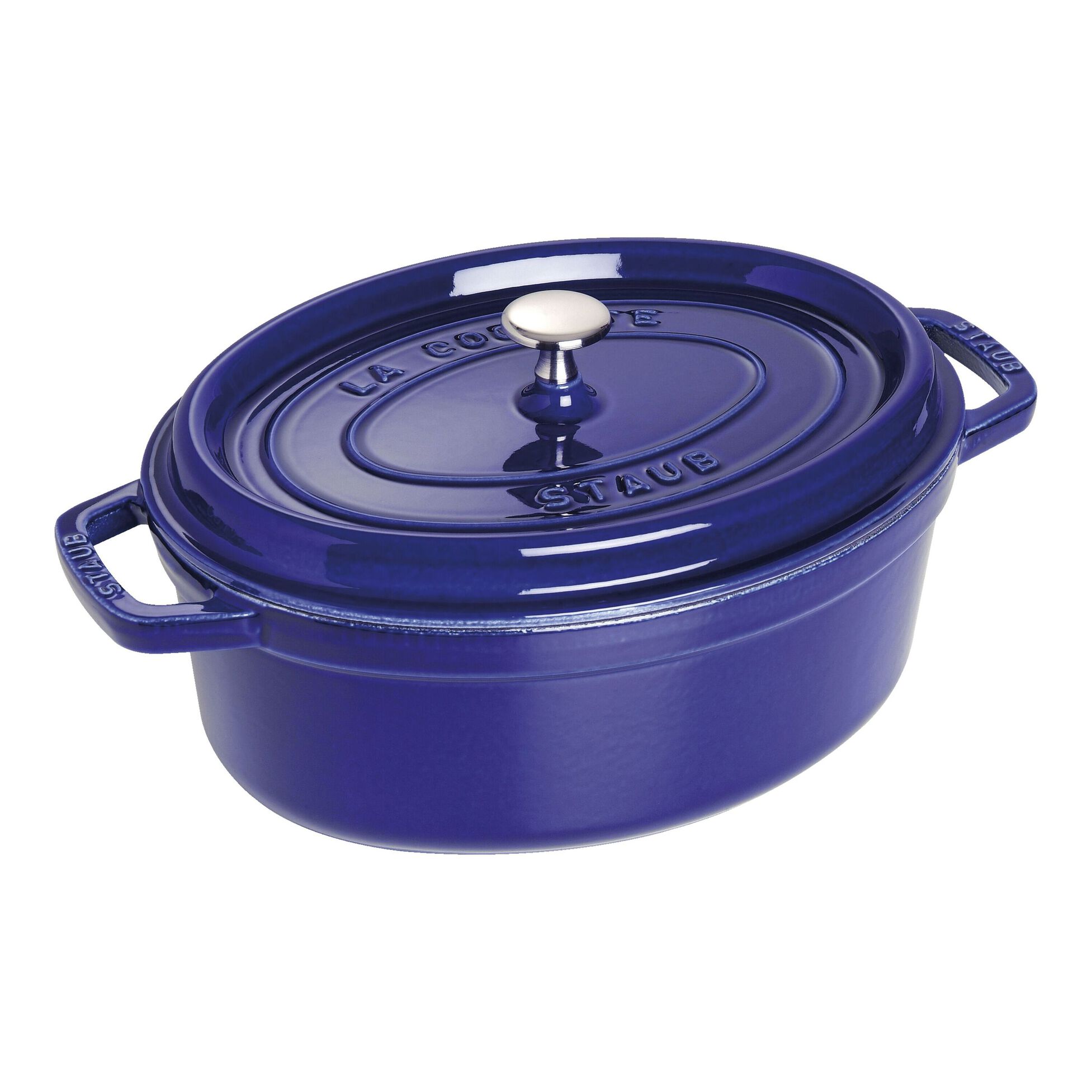 Cocotte en fonte ovale avec couvercle à picots 29 cm, bleu intense - staub