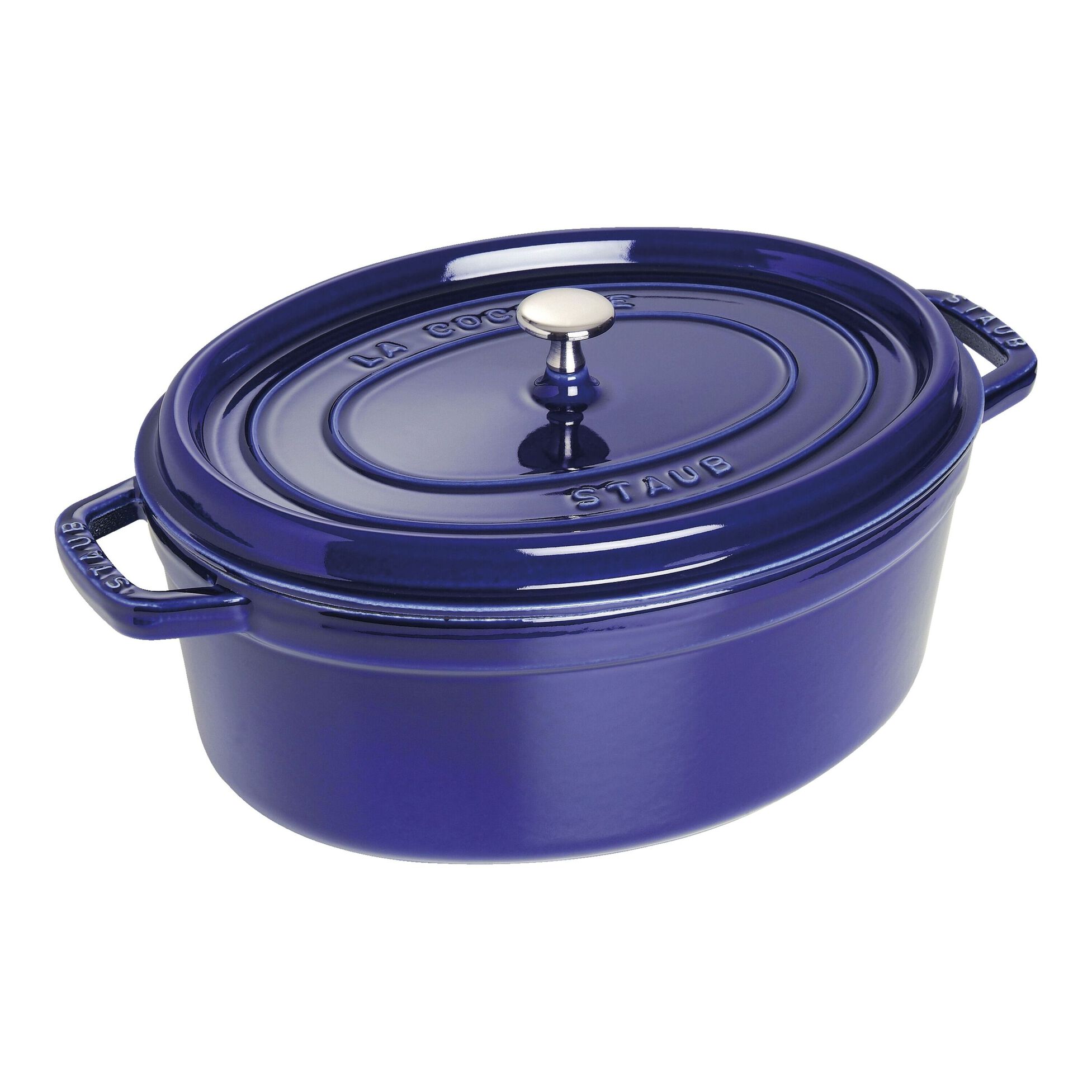 Cocotte ovale en fonte avec picots 31 cm bleu intense - staub
