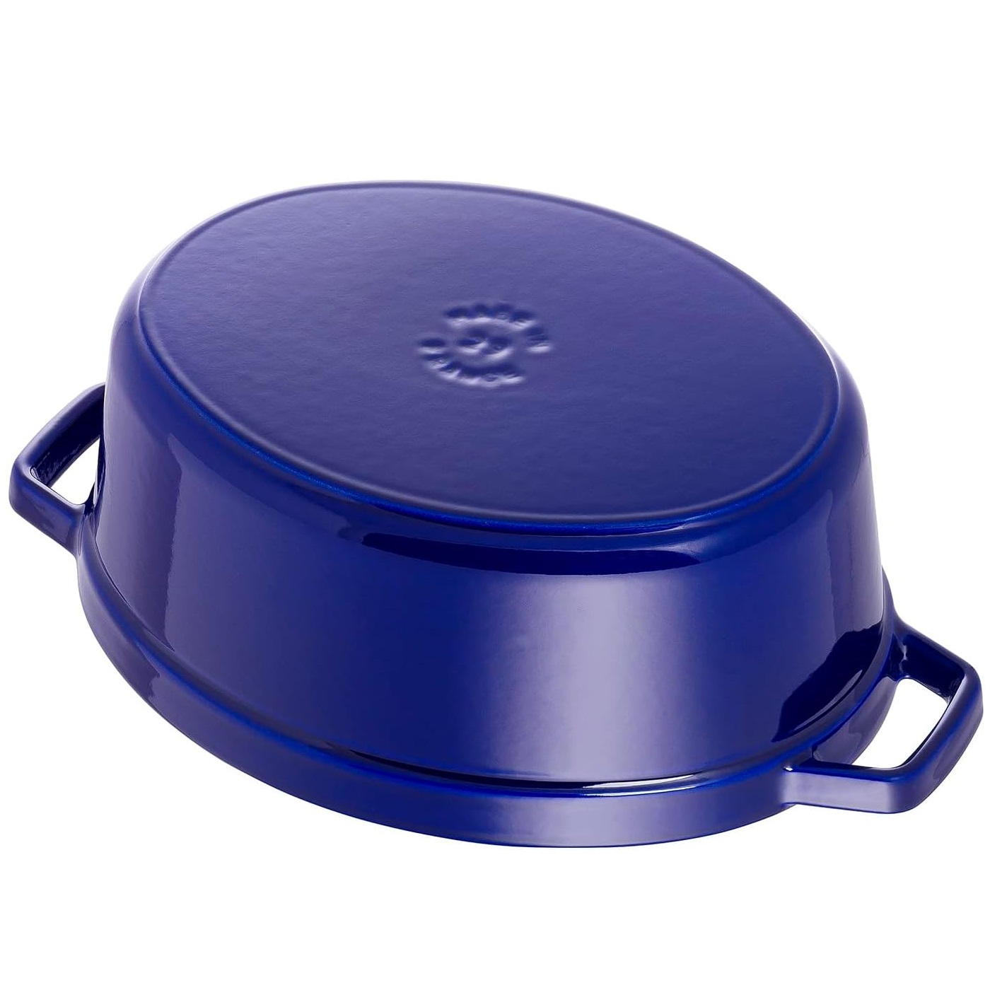 Cocotte ovale en fonte avec picots 31 cm bleu intense - staub