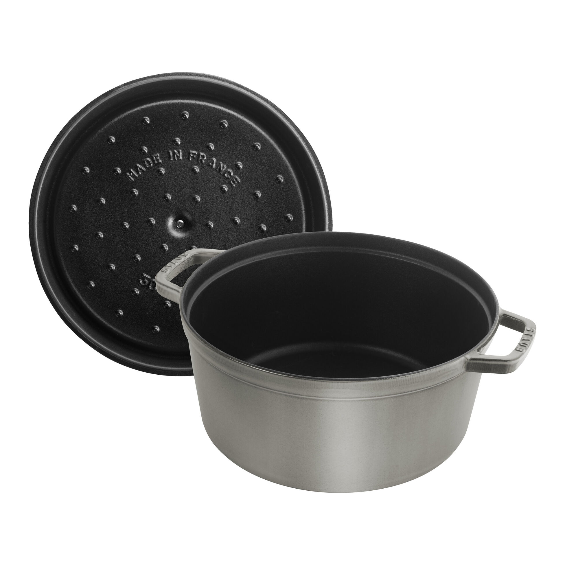 Cocotte en fonte ronde avec couvercle à picots ø34 cm gris graphite - staub