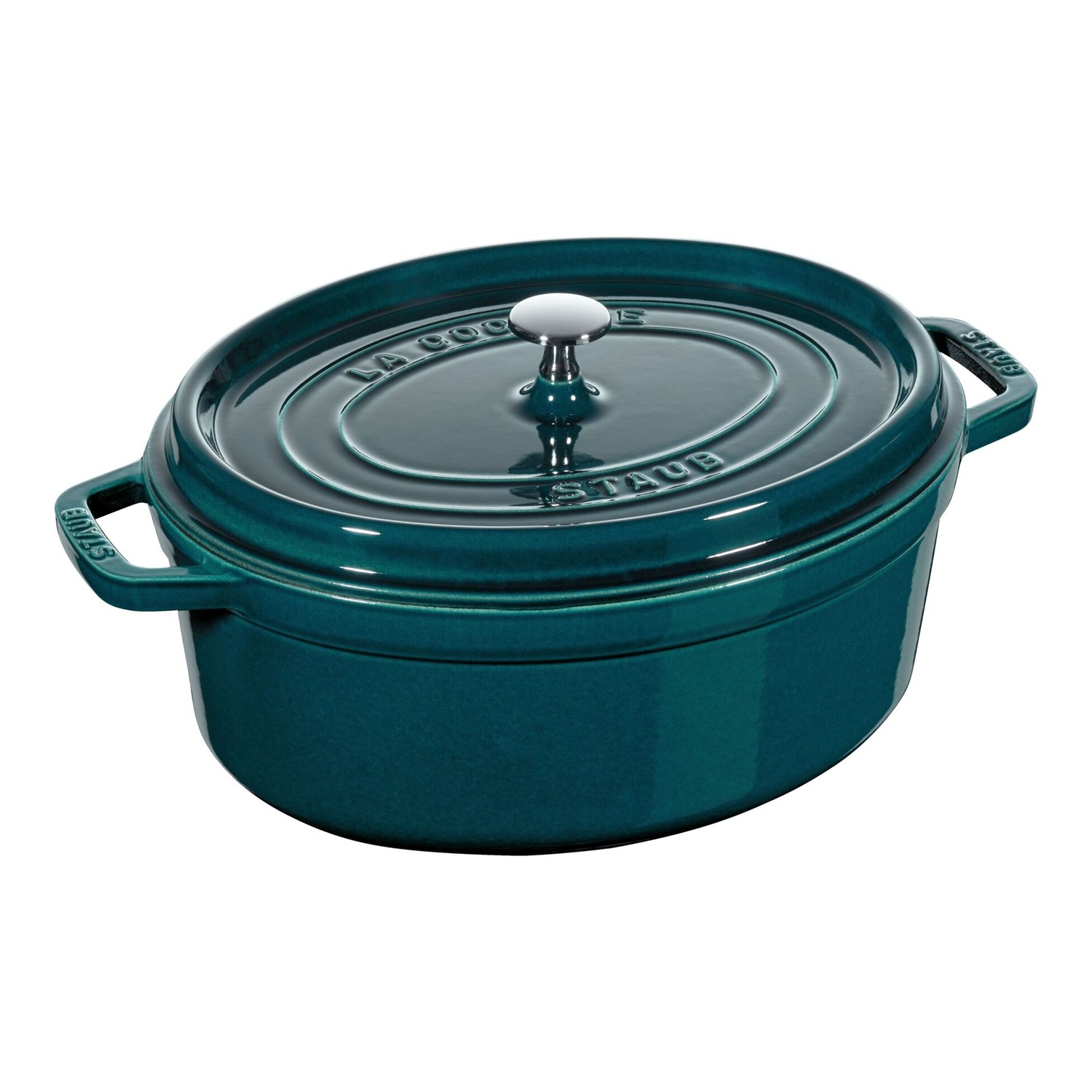 Cocotte ovale en fonte avec picots 31 cm bleu la mer - staub