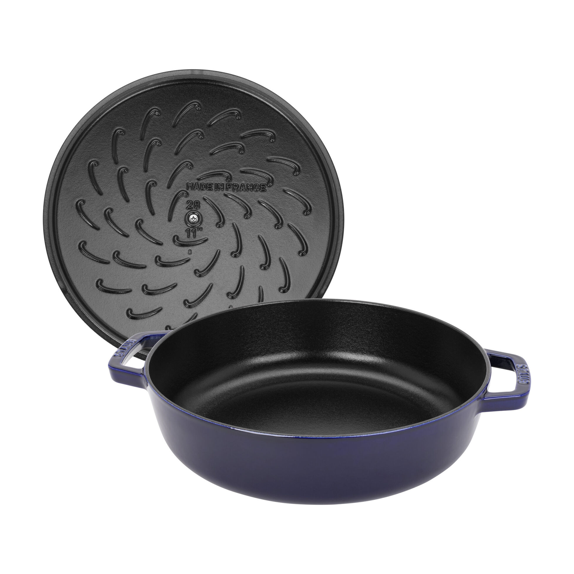 Sauteuse chistera en fonte avec couvercle à picots ø 24 cm bleu intense - staub