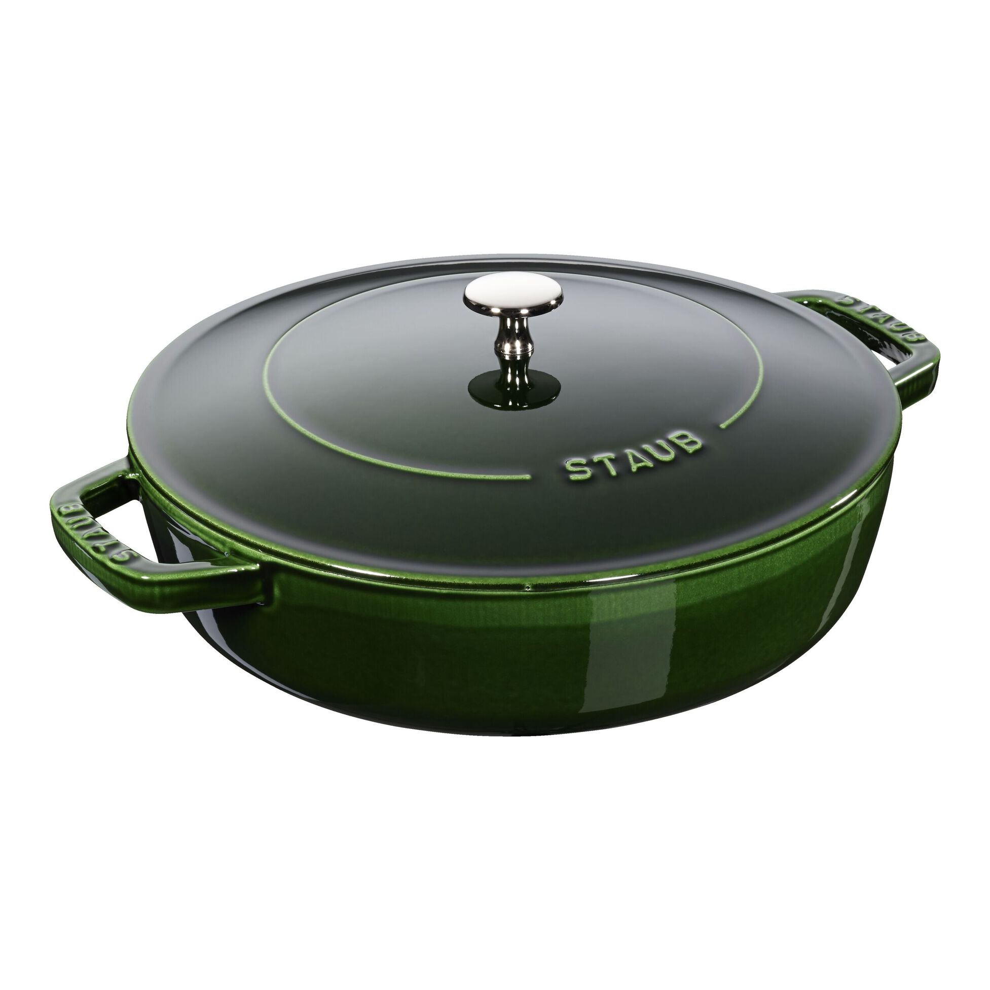 Sauteuse chistera en fonte avec couvercle à picots ø 28 cm vert basilic - staub