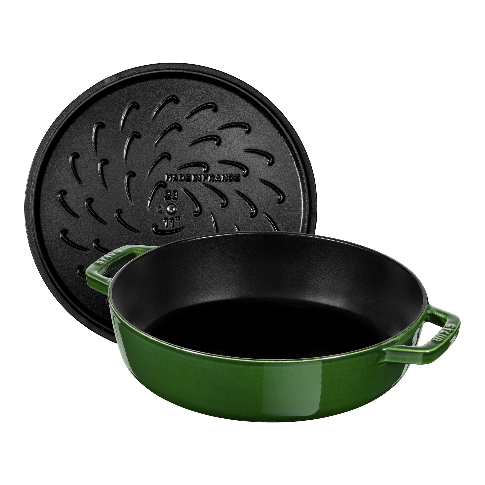 Sauteuse chistera en fonte avec couvercle à picots ø 28 cm vert basilic - staub