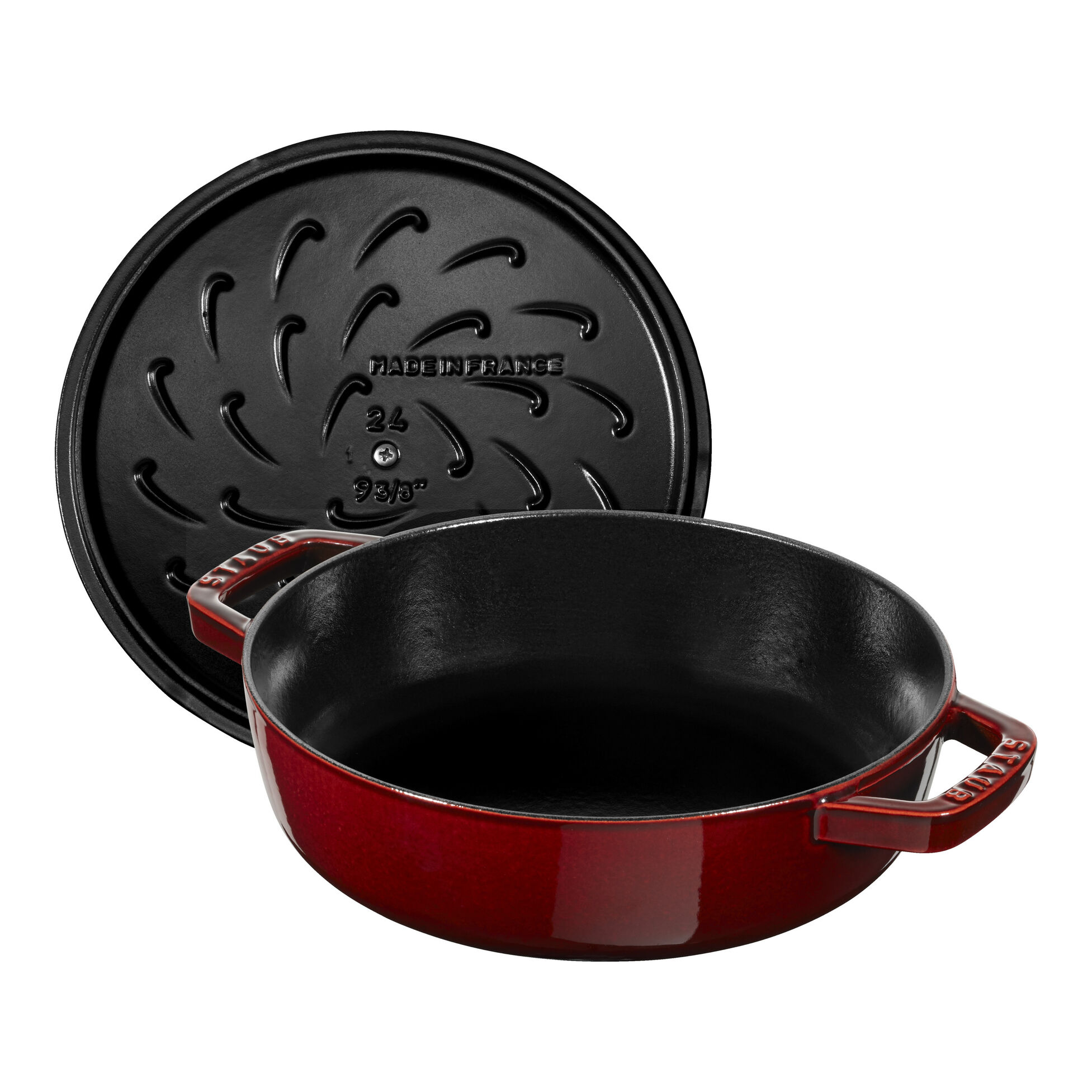 Sauteuse chistera en fonte avec couvercle à picots ø 24 cm grenadine - staub