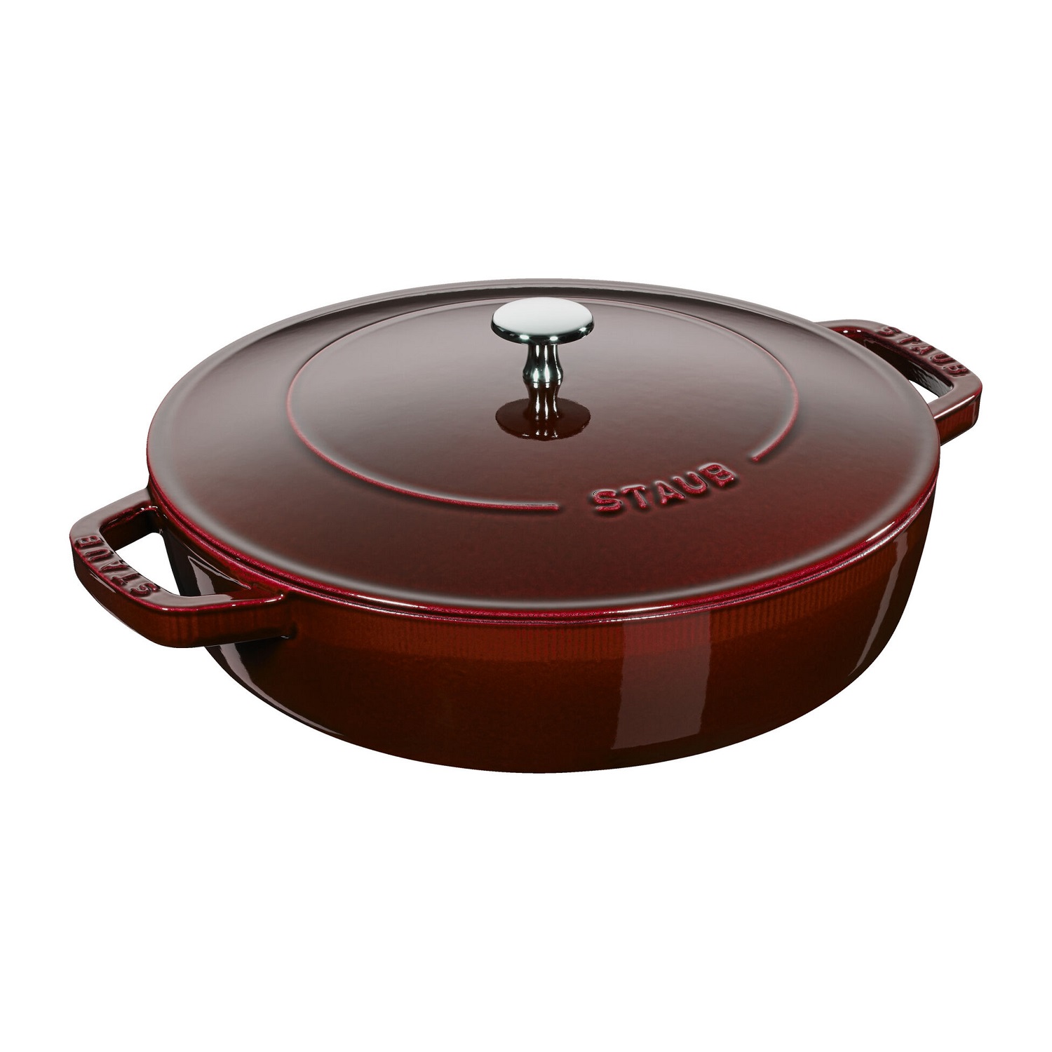 Sauteuse chistera en fonte avec couvercle à picots 28 cm rouge grenadine - staub