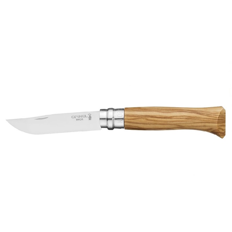 Couteau de poche en olivier presentation plumier + gaine n°8 - opinel 