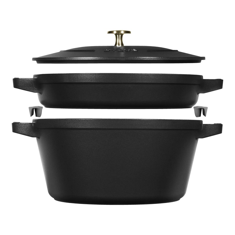 Cocotte empilable ensemble de casseroles 2-pcs, fonte noire - staub