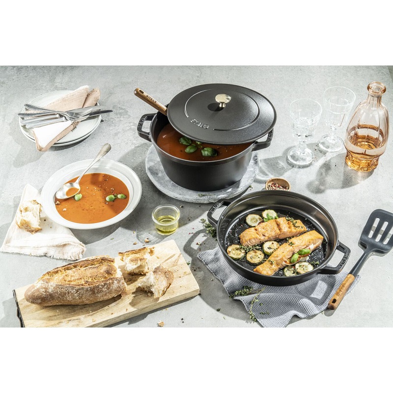 Cocotte empilable ensemble de casseroles 2-pcs, fonte noire - staub