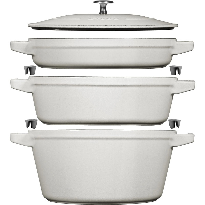 Cocotte ensemble de casseroles 3-pcs, fonte truffe blanche - staub