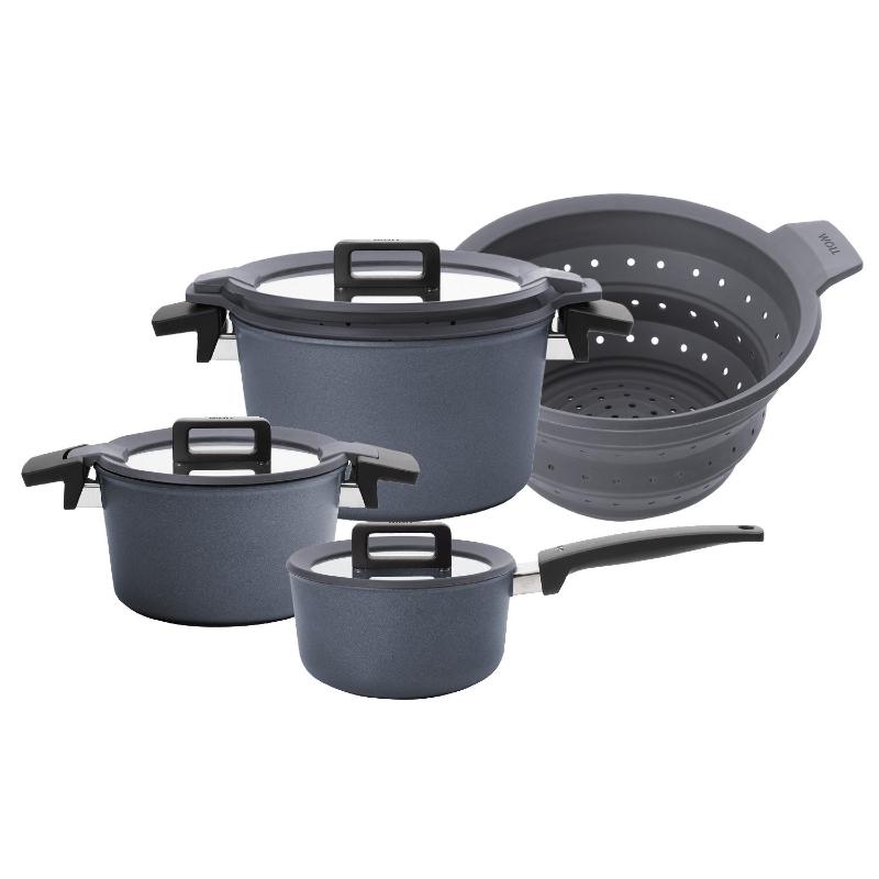 Serie de 3 casseroles + couvercles et cuit vapeur concept plus induction - woll