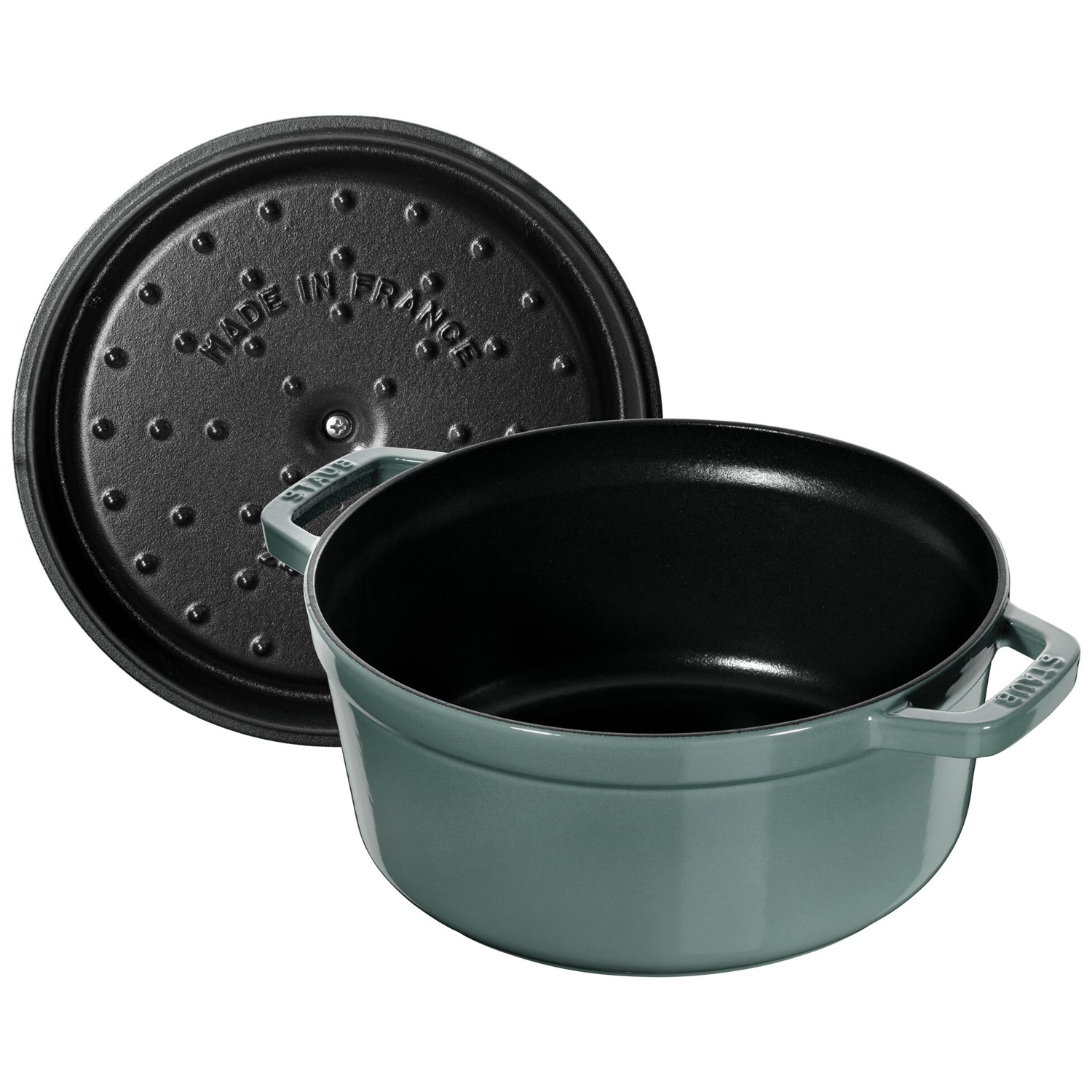 Cocotte en fonte ronde avec couvercle à picots 26 cm eucalyptus - staub