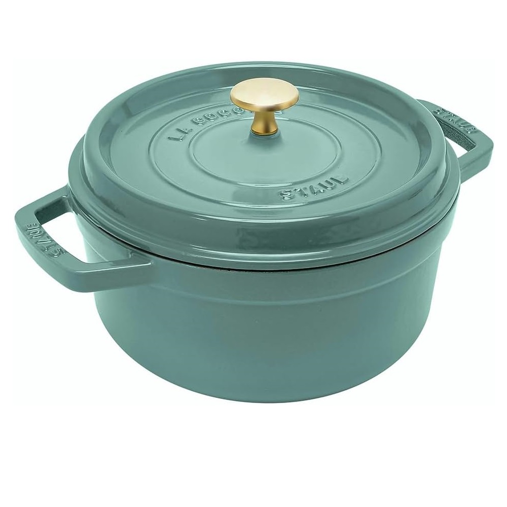 Cocotte en fonte ronde avec couvercle à picots 22 cm eucalyptus - staub