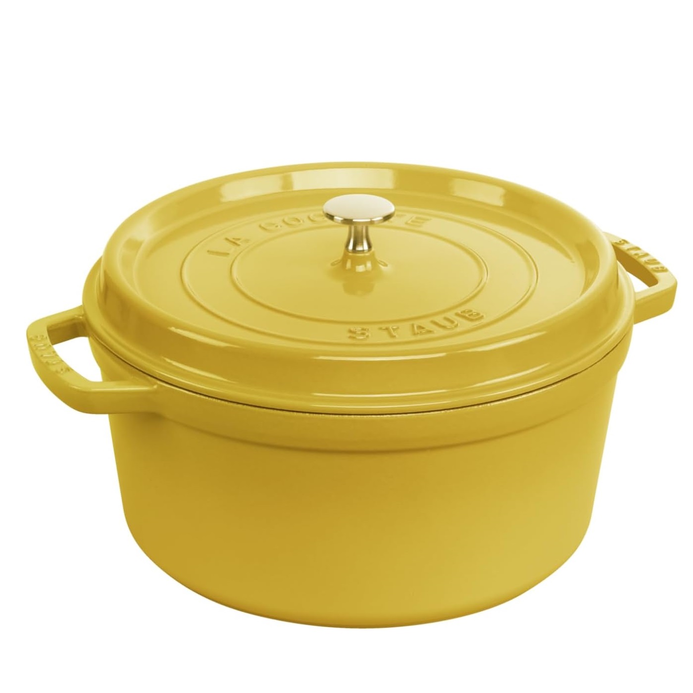 Cocotte en fonte ronde avec couvercle à picots 26 cm jaune citron - staub