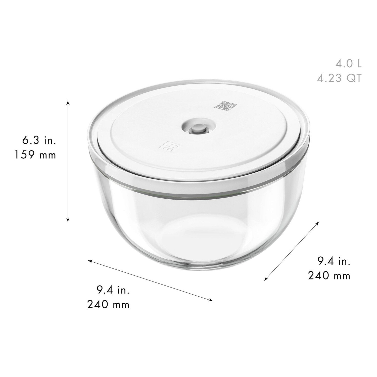 Saladier sous vide fresh and save taille l - 24 cm, verre, transparent - zwilling