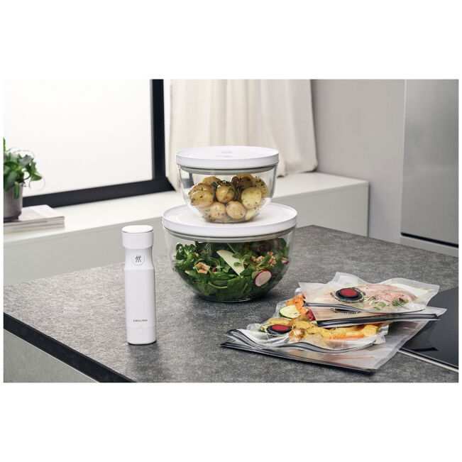 Ensemble de démarrage 9 pièces, saladiers sous vide fresh and save - 12-18-24 cm, verre, transparent - zwilling