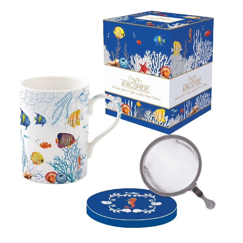 Coffret tisaniere en porcelaine filtre inox aquarium - easylife