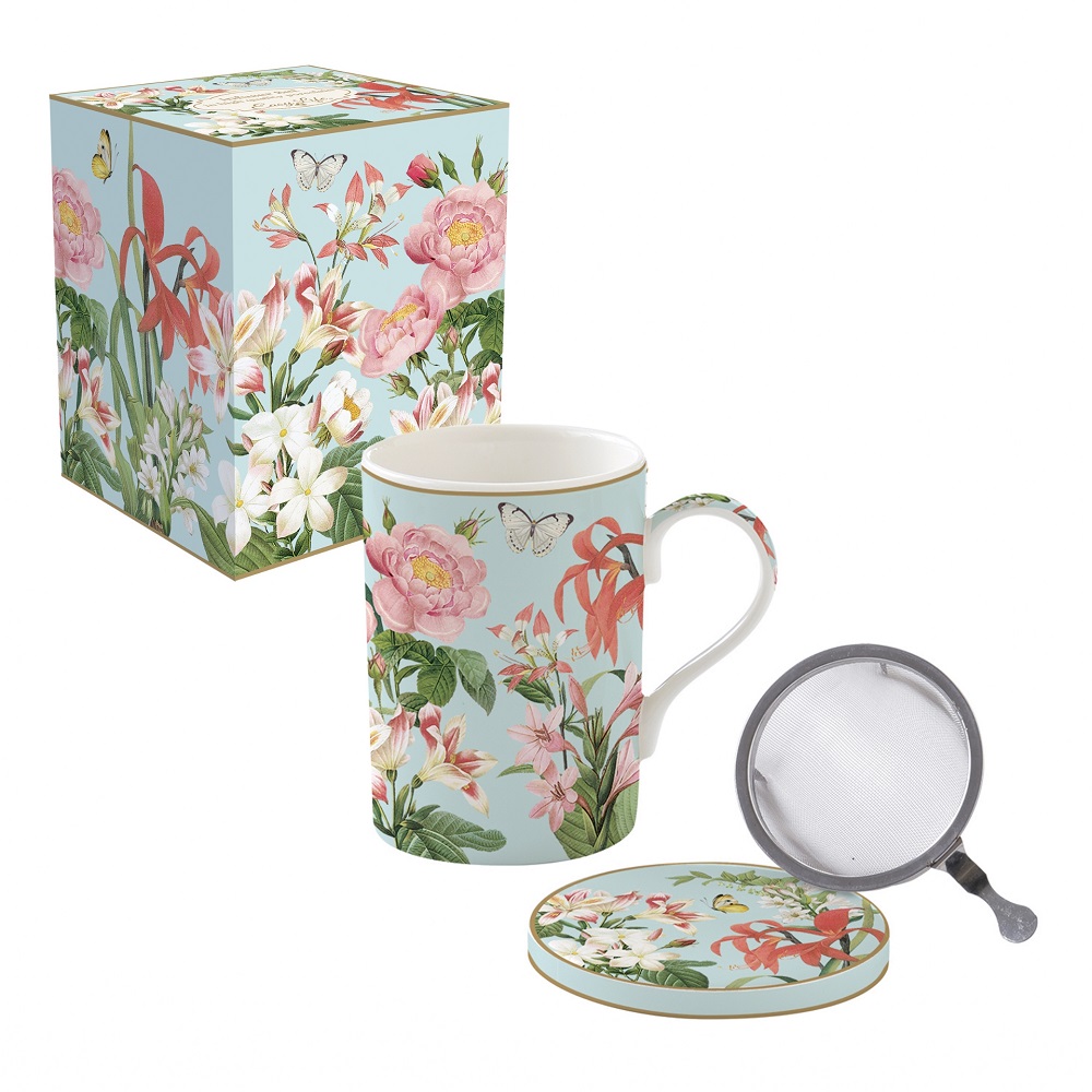 Coffret tisaniere en porcelaine filtre inox botanic garden - easylife