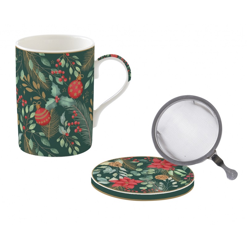 Coffret tisaniere en porcelaine filtre inox christmas joy - easylife