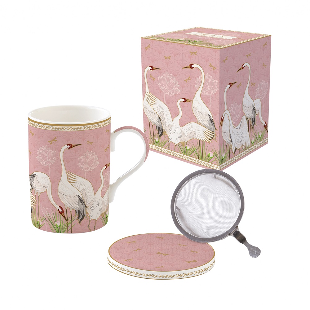 Coffret tisaniere en porcelaine filtre inox dancing herons - easylife
