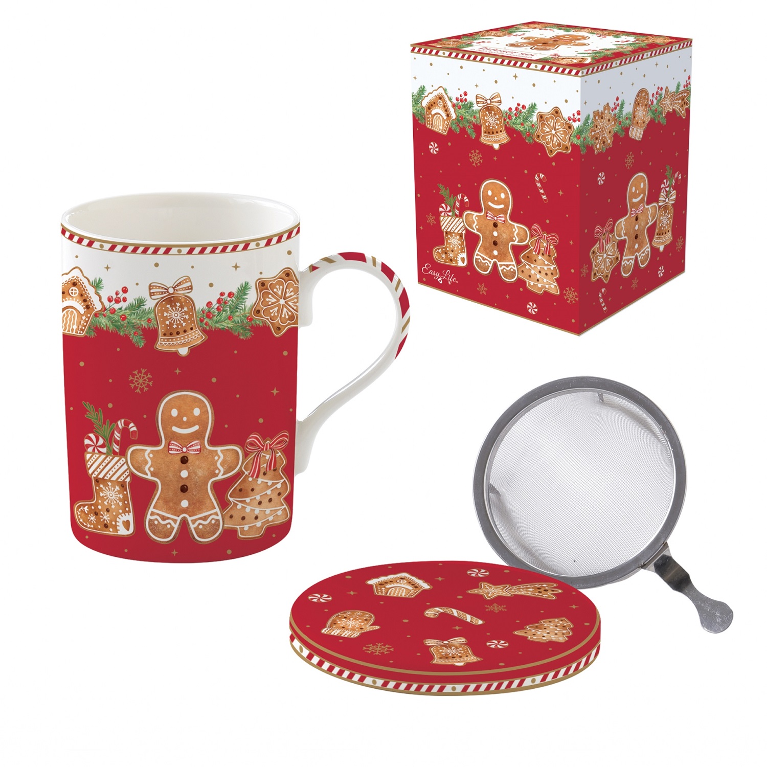 Coffret tisanière avec filtre inox fancy gingerbread - easylife