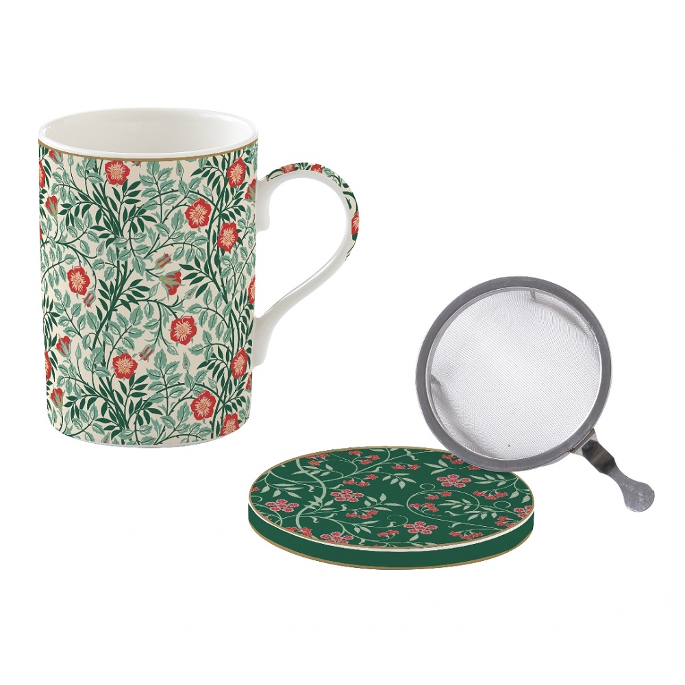 Coffret tisaniere en porcelaine filtre inox floral fantasy - easylife