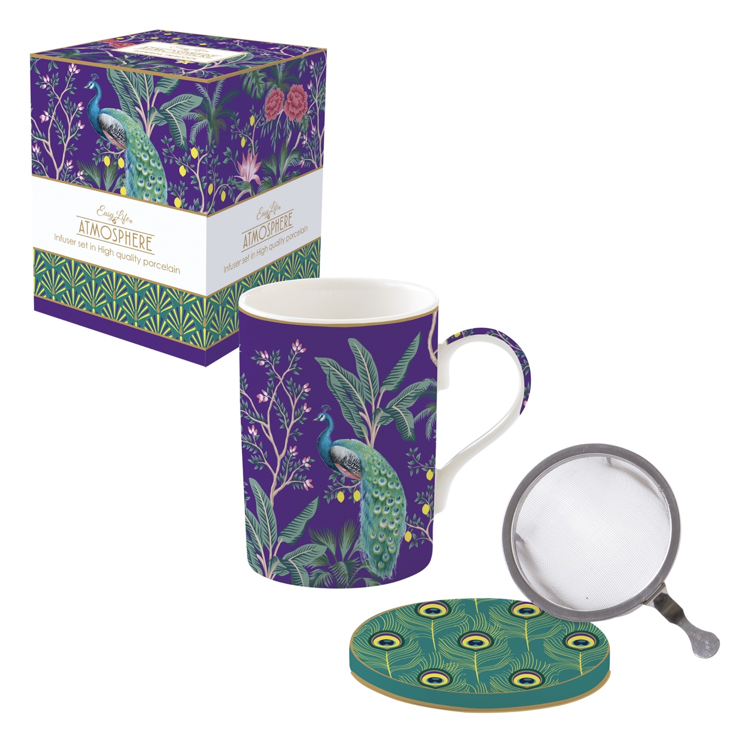 Impérial peacock - coffret cadeau tisanière en porcelaine avec filtre inox - easylife