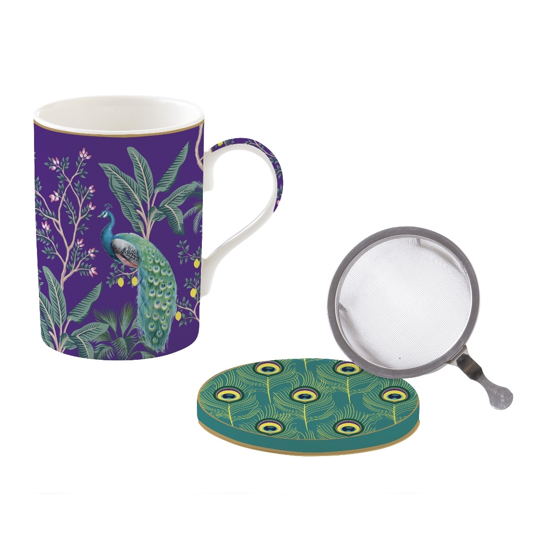 Impérial peacock - coffret cadeau tisanière en porcelaine avec filtre inox - easylife