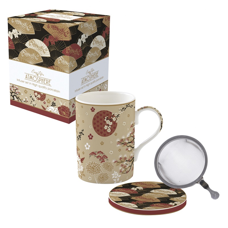 Coffret tisaniere en porcelaine filtre inox kimono - easylife
