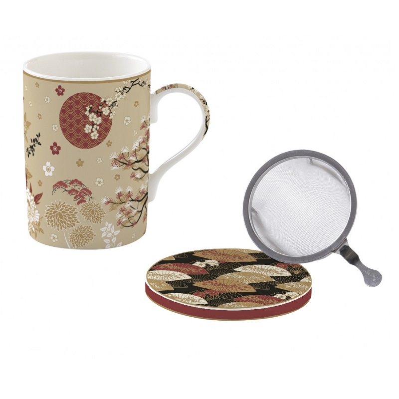 Coffret tisaniere en porcelaine filtre inox kimono - easylife