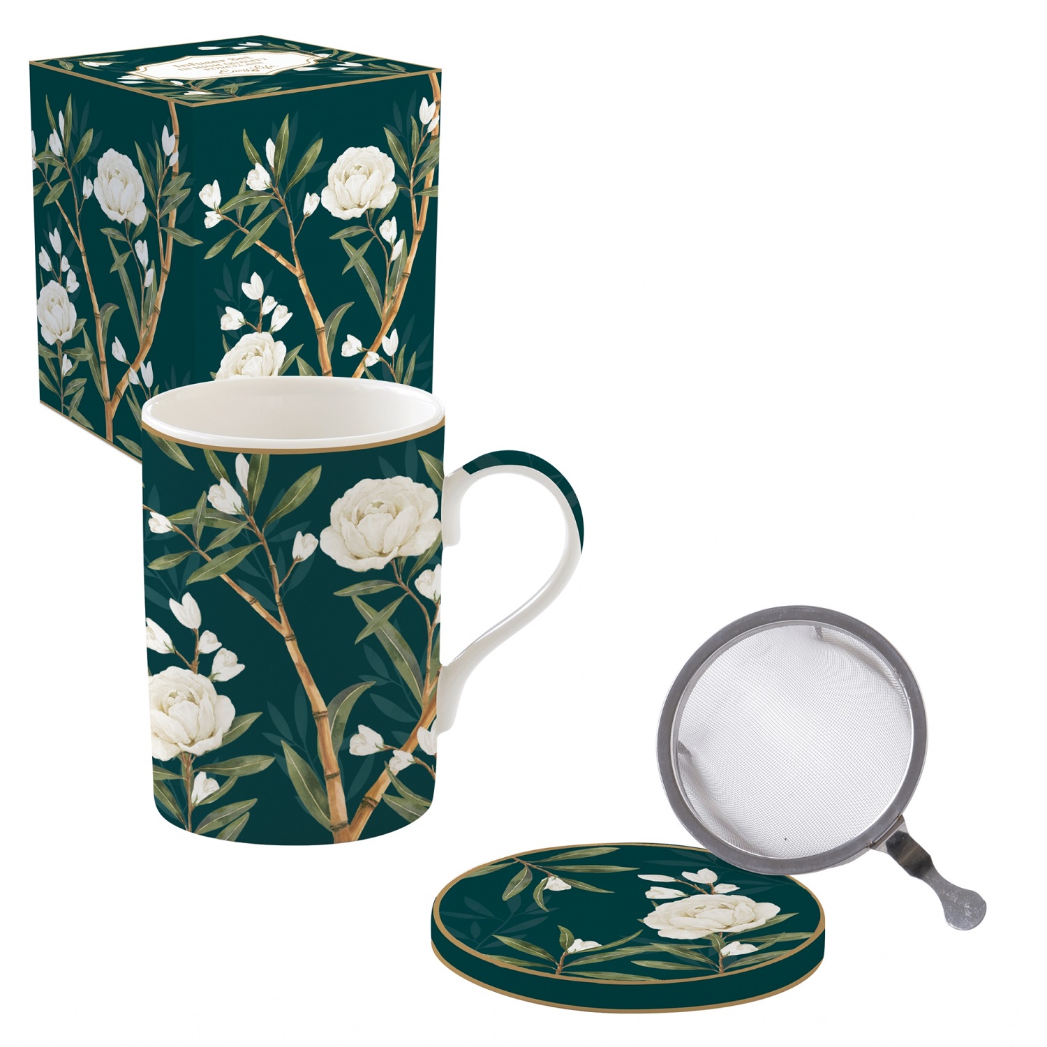 Coffret tisanière avec filtre inox royal pivoine - easylife