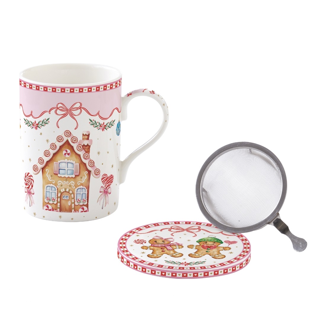 Sweet christmas - coffret cadeau tisanière en porcelaine avec filtre inox - easylife