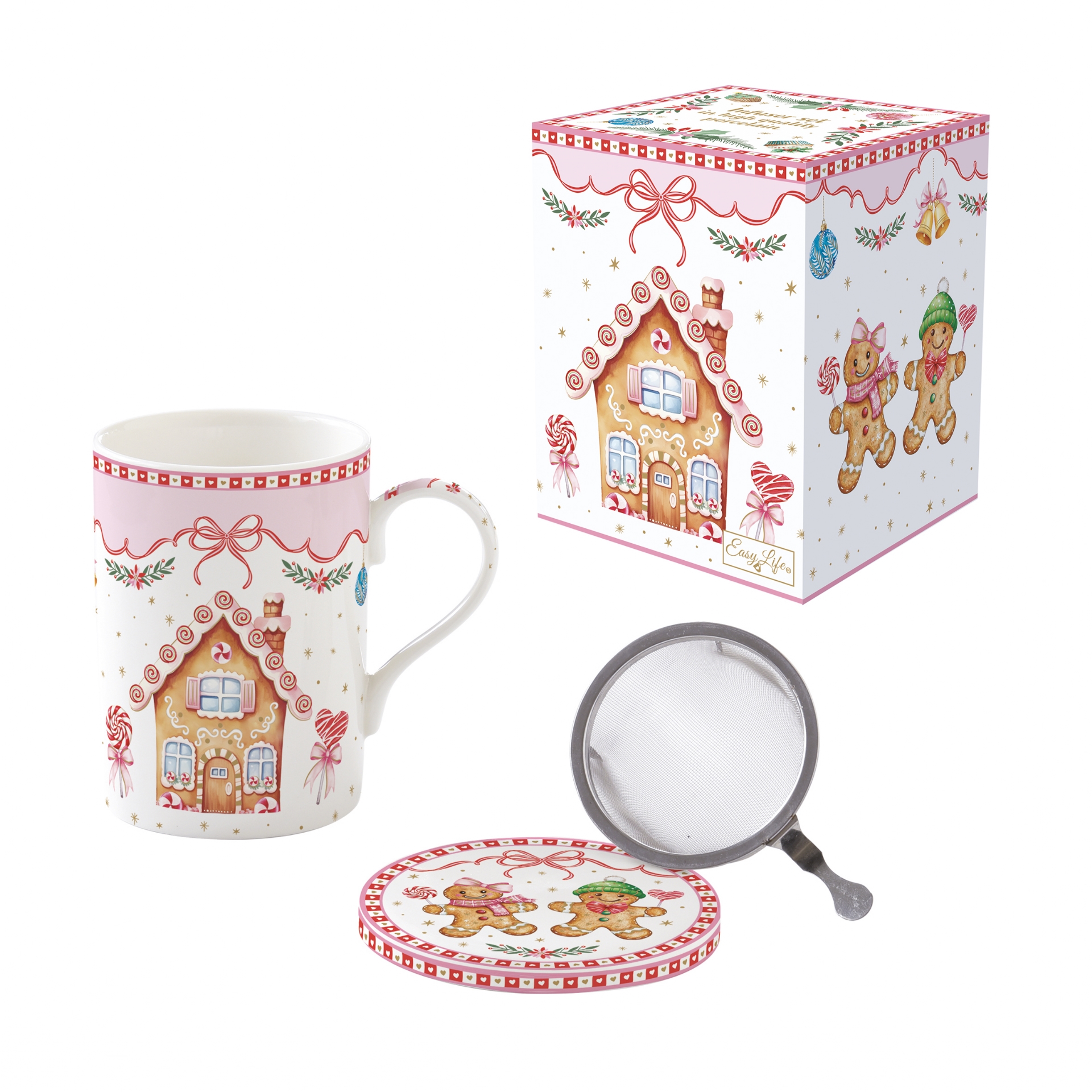 Sweet christmas - coffret cadeau tisanière en porcelaine avec filtre inox - easylife