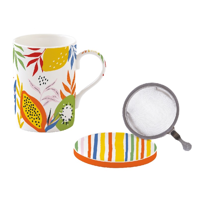 Coffret tisaniere en porcelaine filtre inox tutti frutti - easylife