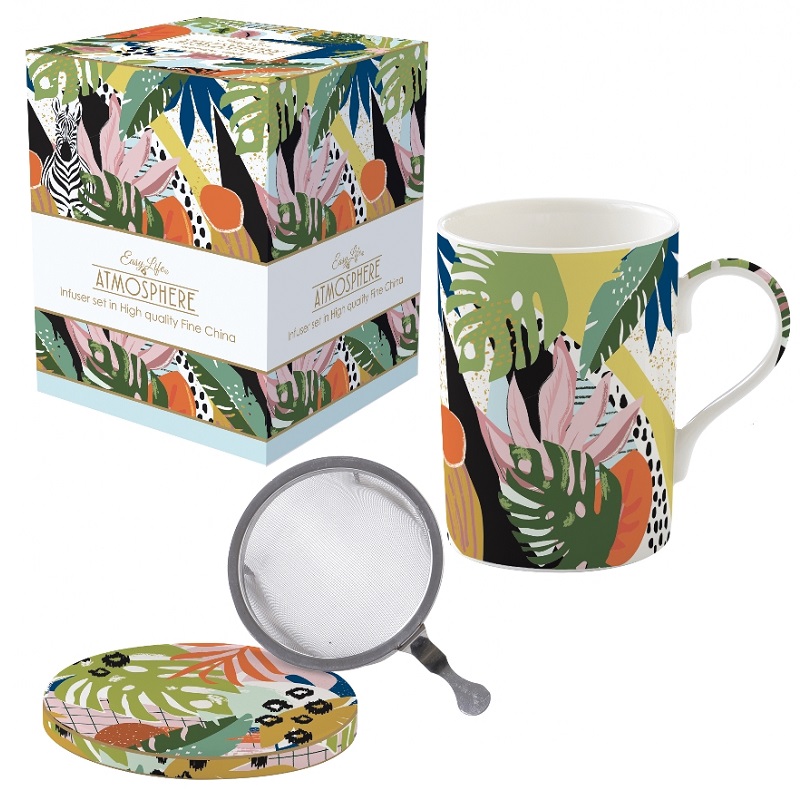 Coffret tisaniere en porcelaine filtre inox tropical vibes - easylife