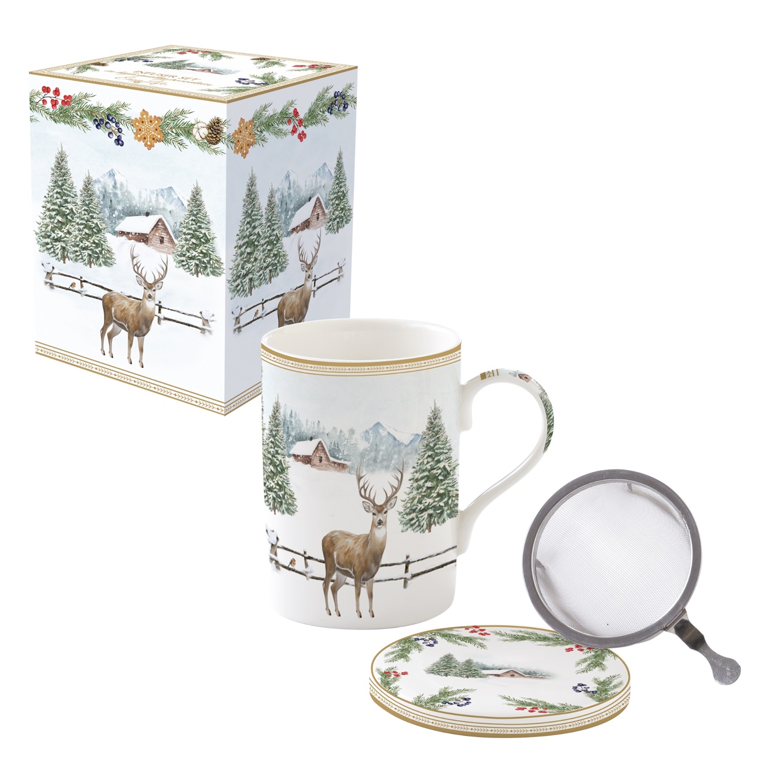 White forest - coffret cadeau tisanière en porcelaine avec filtre inox - easylife