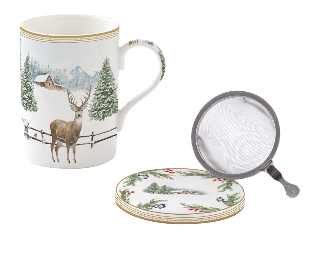 White forest - coffret cadeau tisanière en porcelaine avec filtre inox - easylife