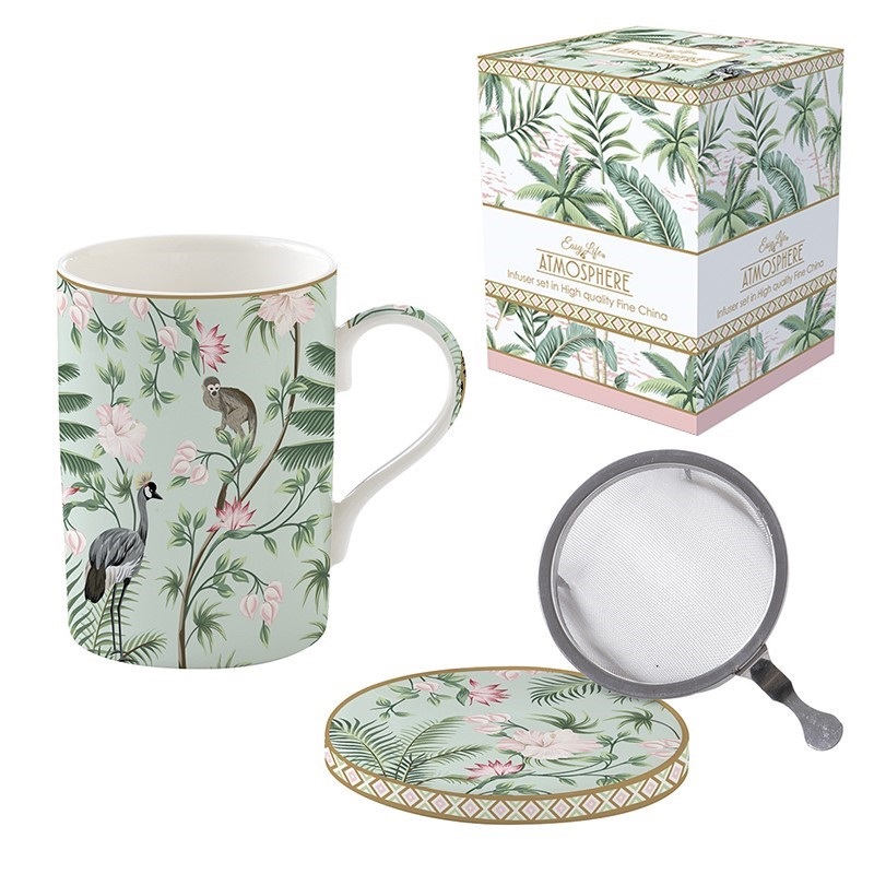 Coffret tisaniere en porcelaine filtre inox wild tropical - easylife