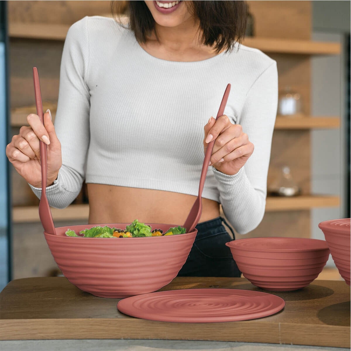 Couverts à salade tierra terracotta 29 cm - guzzini